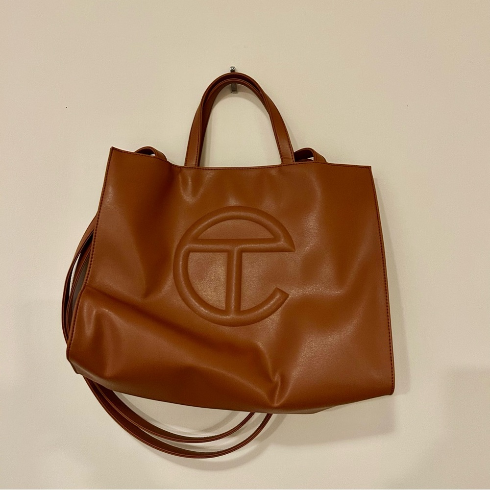 Telfar Medium Tan Shopping Bag Light Brown Faux Leather Purse Classic Unisex